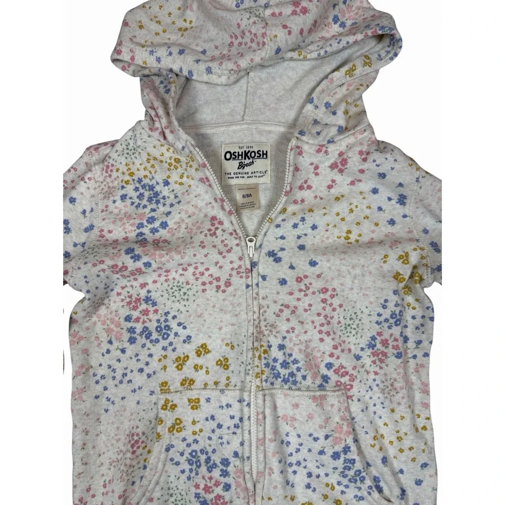 OshKosh B'gosh Girls 8 Floral Full Zip Hoodie Sweatshirt Cottagecore Flowers
